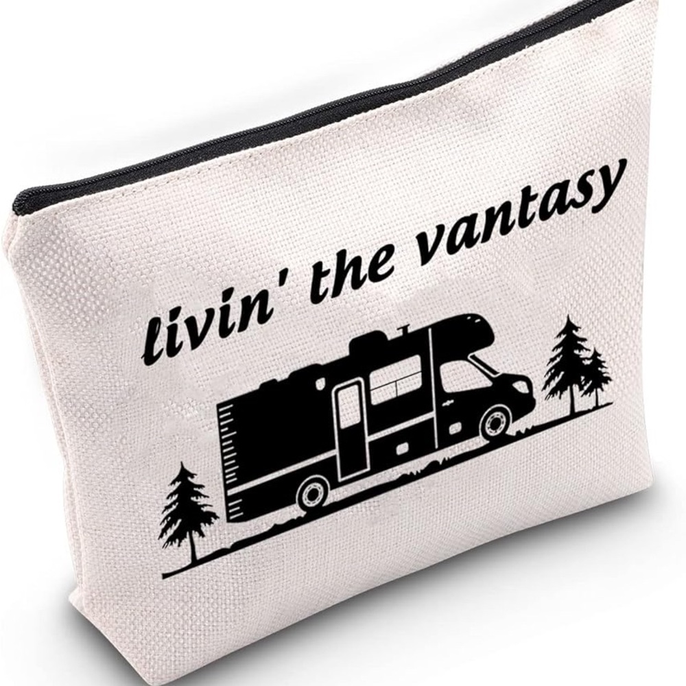 White Cosmetic Bag with Black RV Design